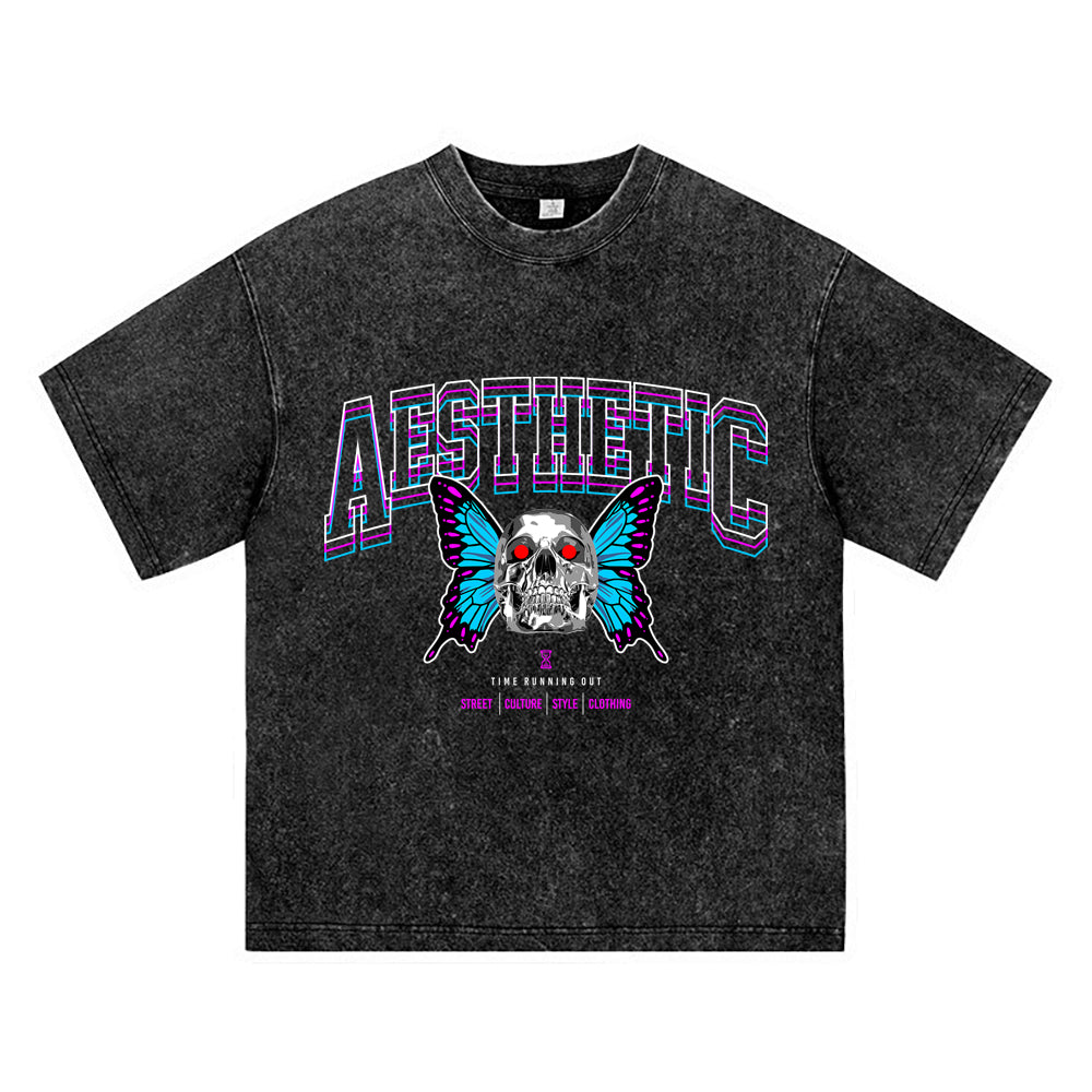 270GSM Heavy Cotton T-SHirt ACID Tees Washed Vintage T-Shirts Aesthetic Skull DTG Print TShirts