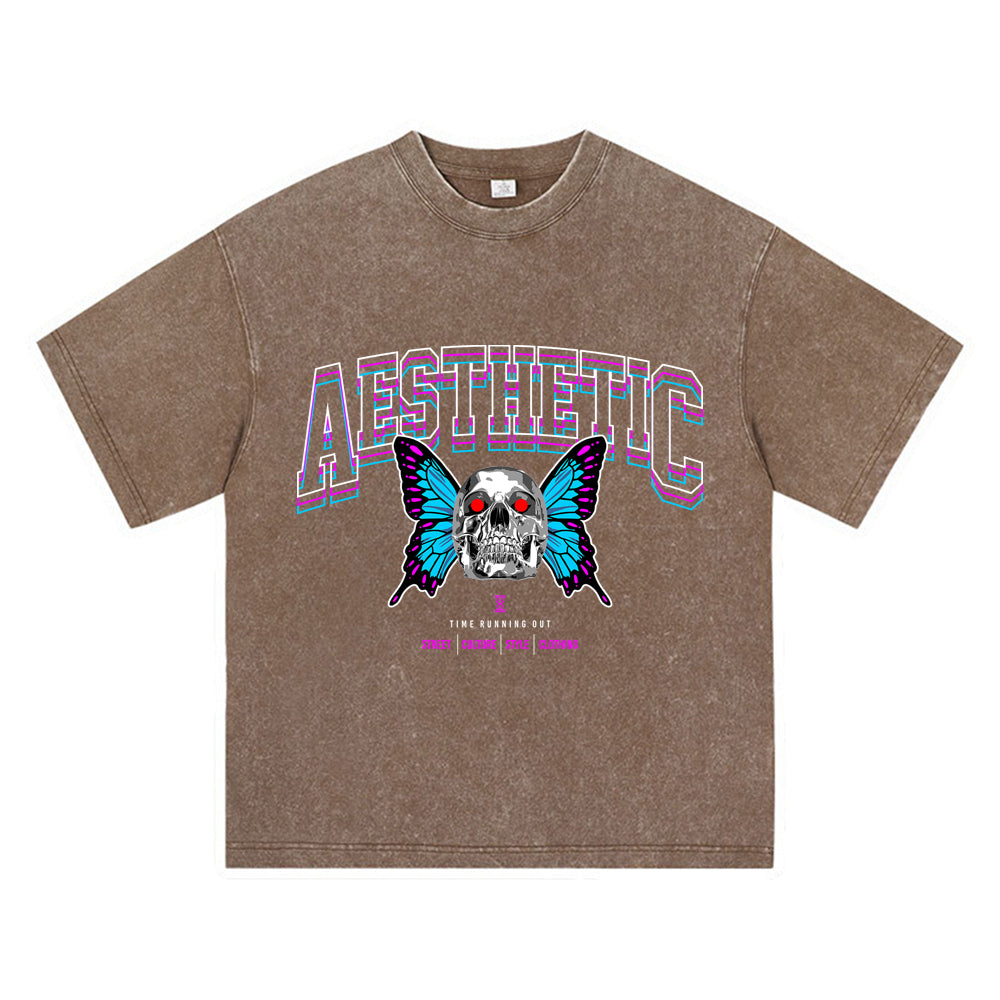 270GSM Heavy Cotton T-SHirt ACID Tees Washed Vintage T-Shirts Aesthetic Skull DTG Print TShirts