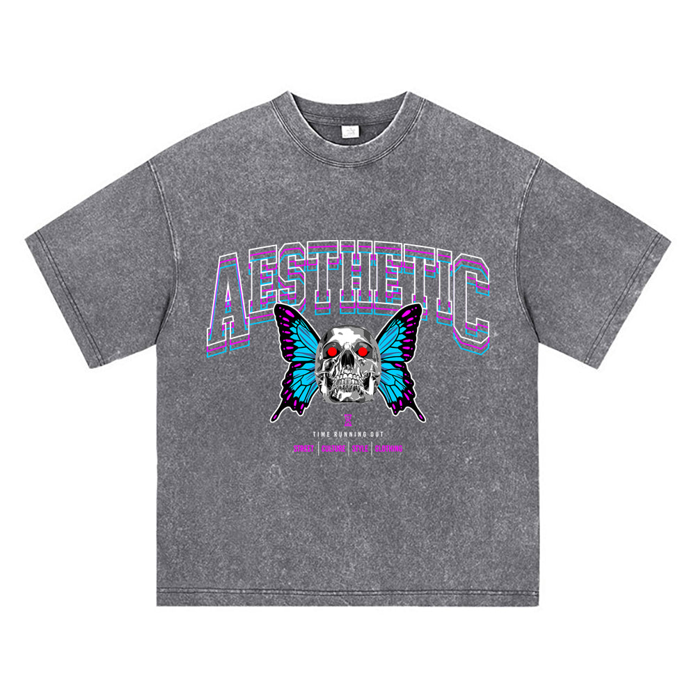 270GSM Heavy Cotton T-SHirt ACID Tees Washed Vintage T-Shirts Aesthetic Skull DTG Print TShirts