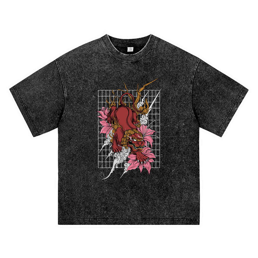 270GSM Heavy Cotton T-SHirt ACID Tees Washed Vintage T-Shirts Shishi And Flower DTG Print TShirts