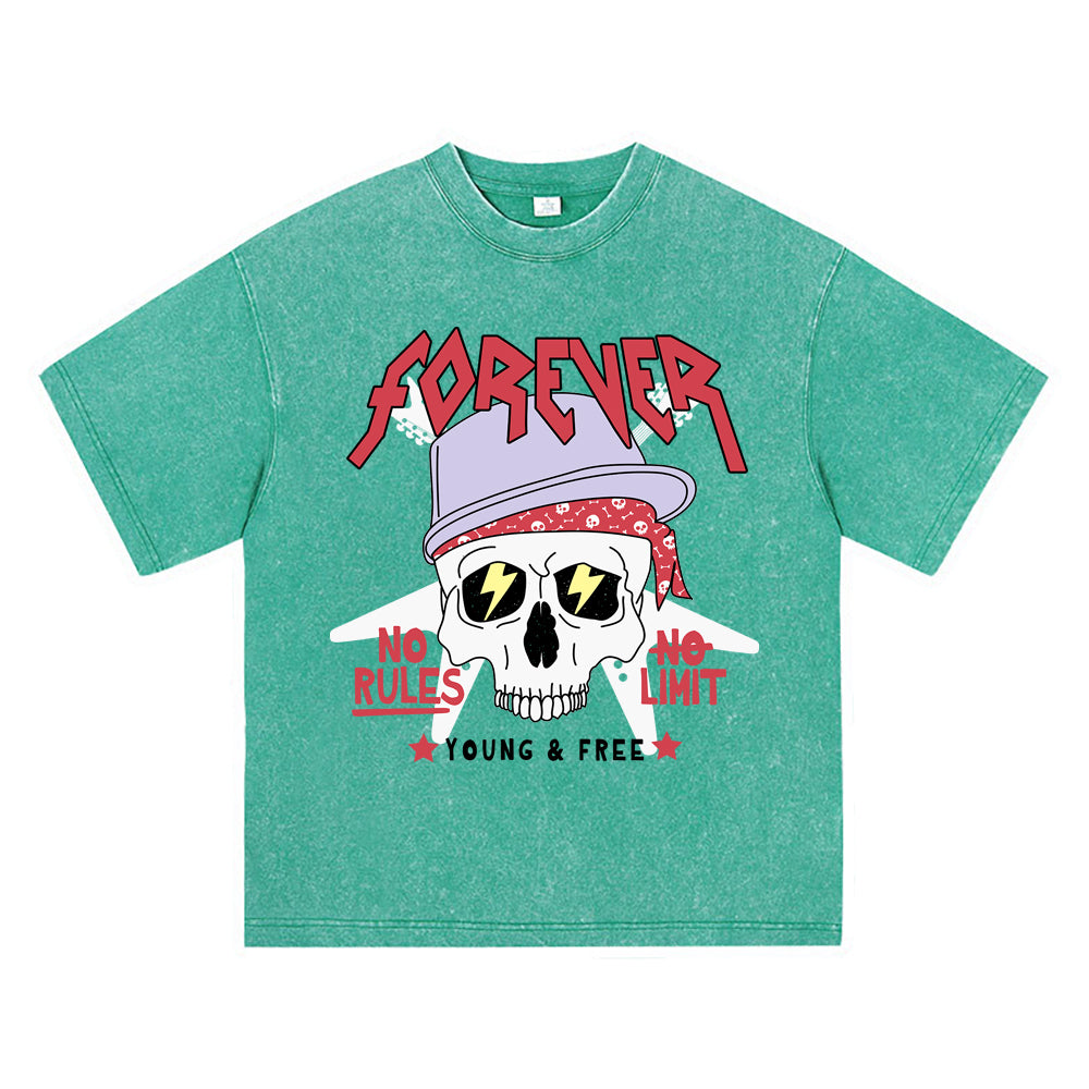 270GSM Heavy Cotton T-SHirt ACID Tees Washed Vintage T-Shirts Skull Head DTG Print TShirts