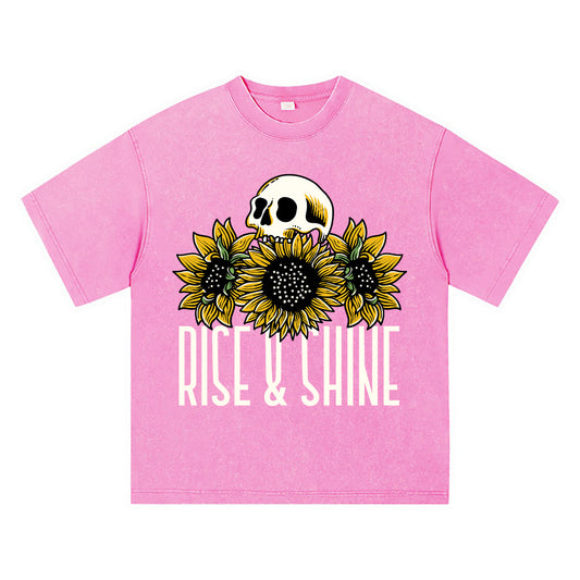 270GSM Heavy Cotton T-SHirt ACID Tees Washed Vintage T-Shirts Skull Sunflower DTG Print TShirts