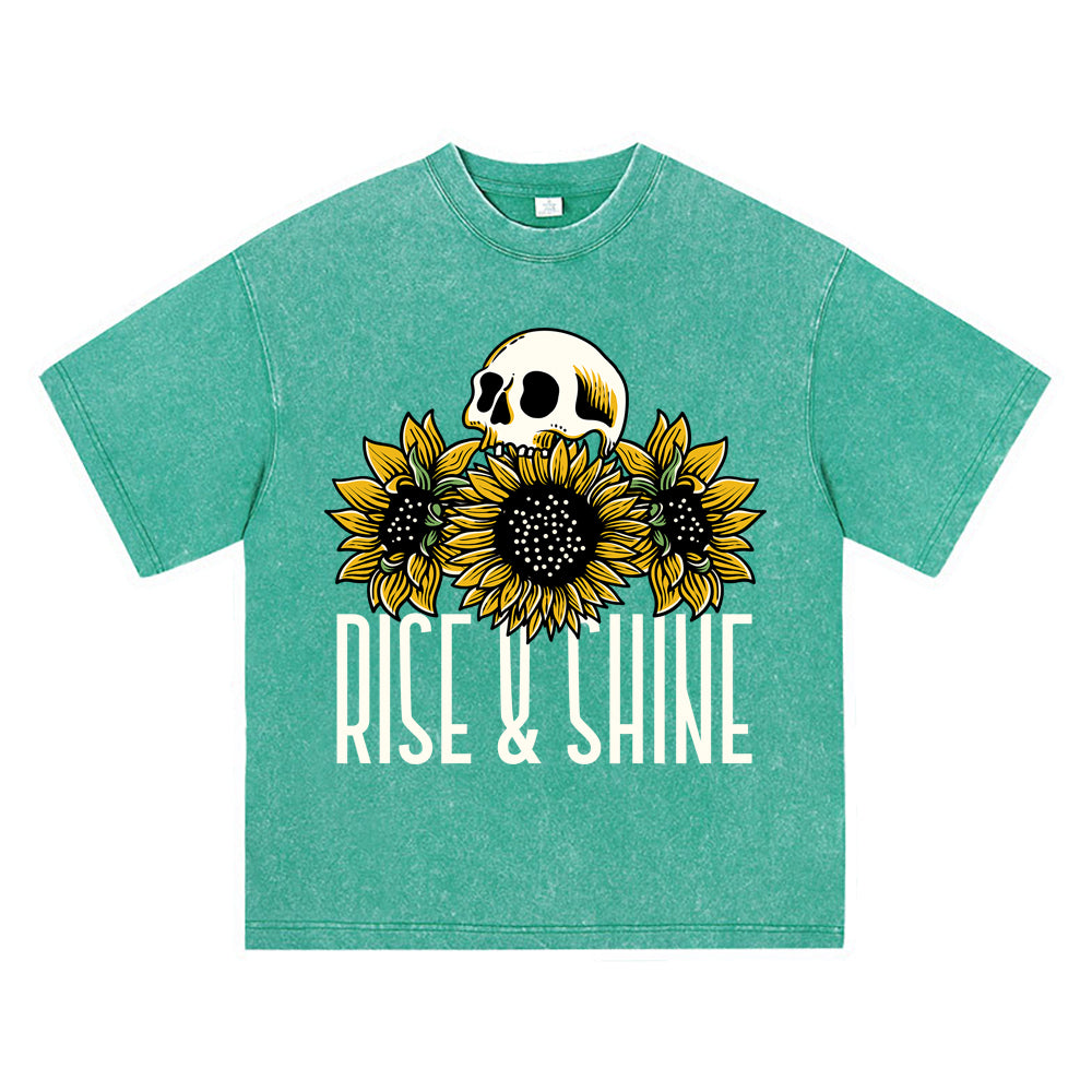 270GSM Heavy Cotton T-SHirt ACID Tees Washed Vintage T-Shirts Skull Sunflower DTG Print TShirts