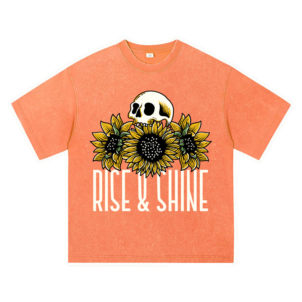 270GSM Heavy Cotton T-SHirt ACID Tees Washed Vintage T-Shirts Skull Sunflower DTG Print TShirts