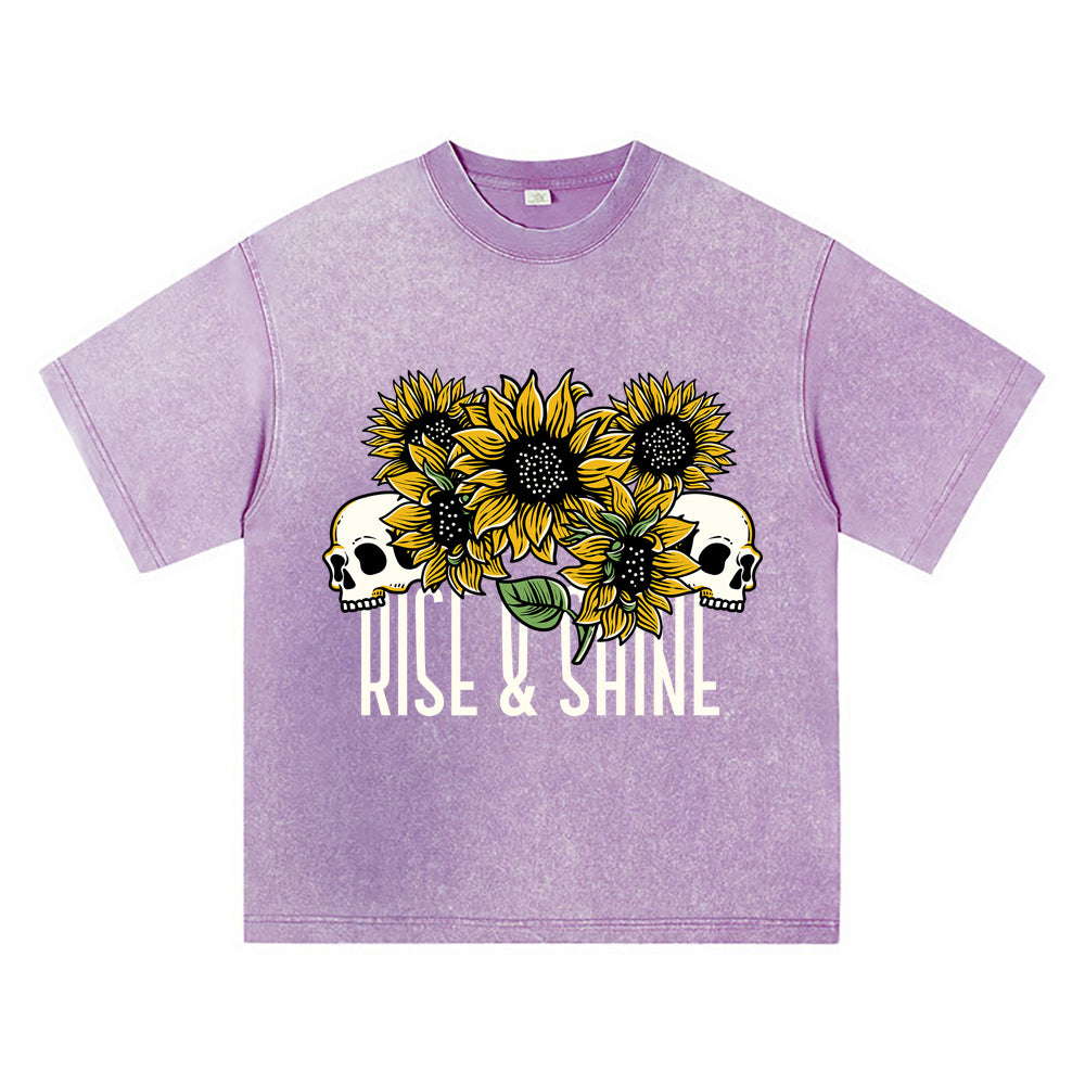 270GSM Heavy Cotton T-SHirt ACID Tees Washed Vintage T-Shirts Skull Sunflower DTG Print TShirts