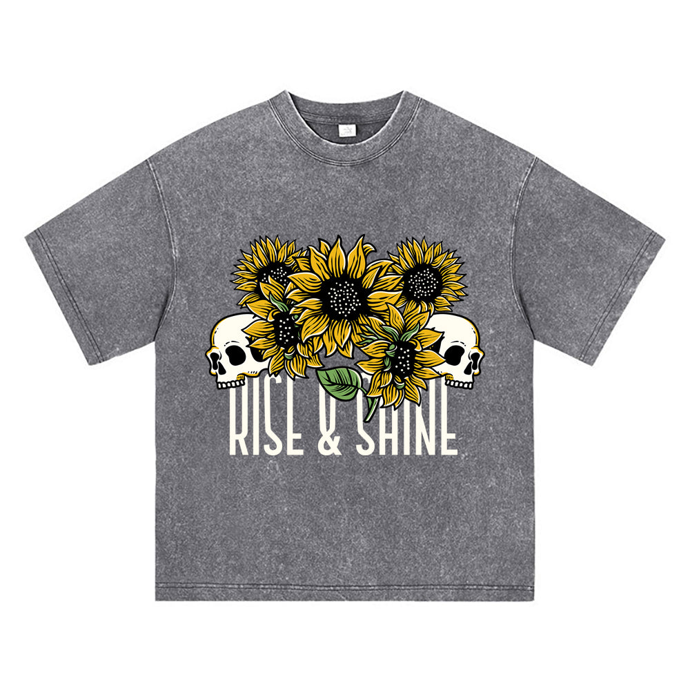 270GSM Heavy Cotton T-SHirt ACID Tees Washed Vintage T-Shirts Skull Sunflower DTG Print TShirts