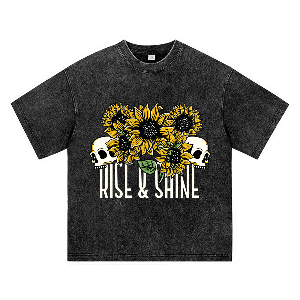 270GSM Heavy Cotton T-SHirt ACID Tees Washed Vintage T-Shirts Skull Sunflower DTG Print TShirts