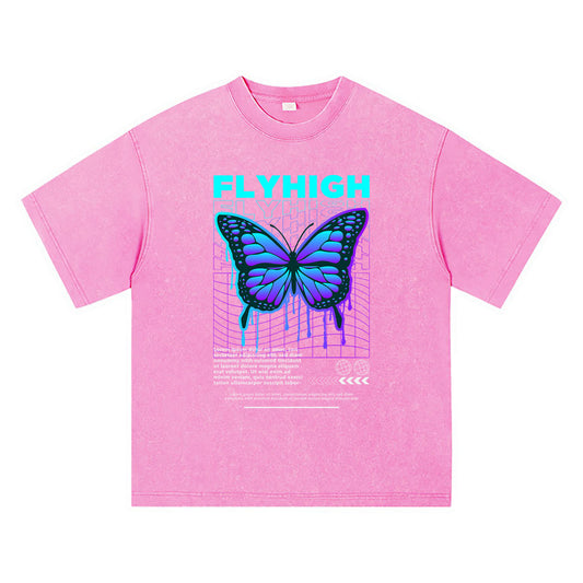 270GSM Heavy Cotton T-SHirt ACID Tees Washed Vintage T-Shirts Flyhigh DTG Print TShirts