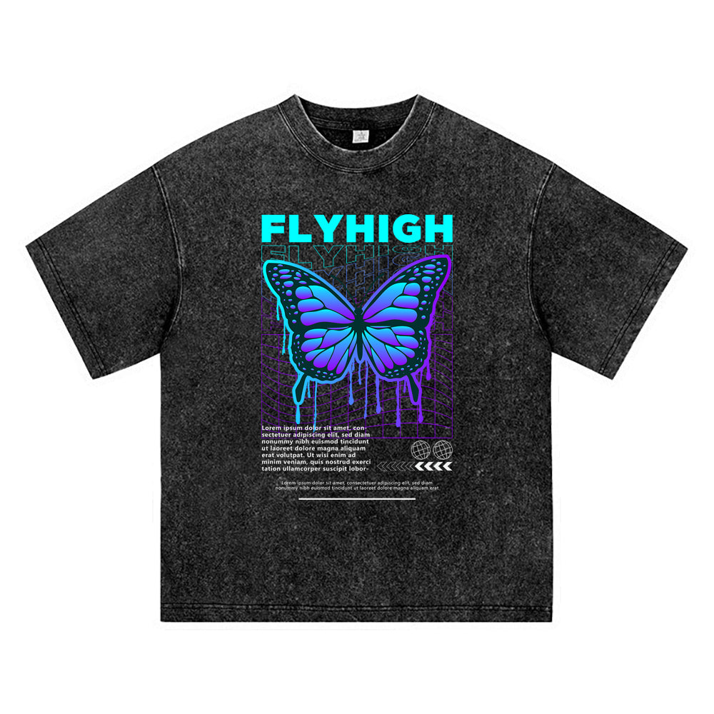 270GSM Heavy Cotton T-SHirt ACID Tees Washed Vintage T-Shirts Flyhigh DTG Print TShirts