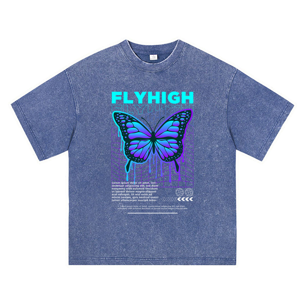 270GSM Heavy Cotton T-SHirt ACID Tees Washed Vintage T-Shirts Flyhigh DTG Print TShirts