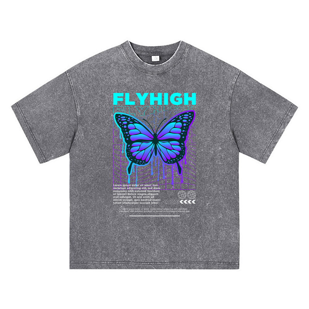 270GSM Heavy Cotton T-SHirt ACID Tees Washed Vintage T-Shirts Flyhigh DTG Print TShirts