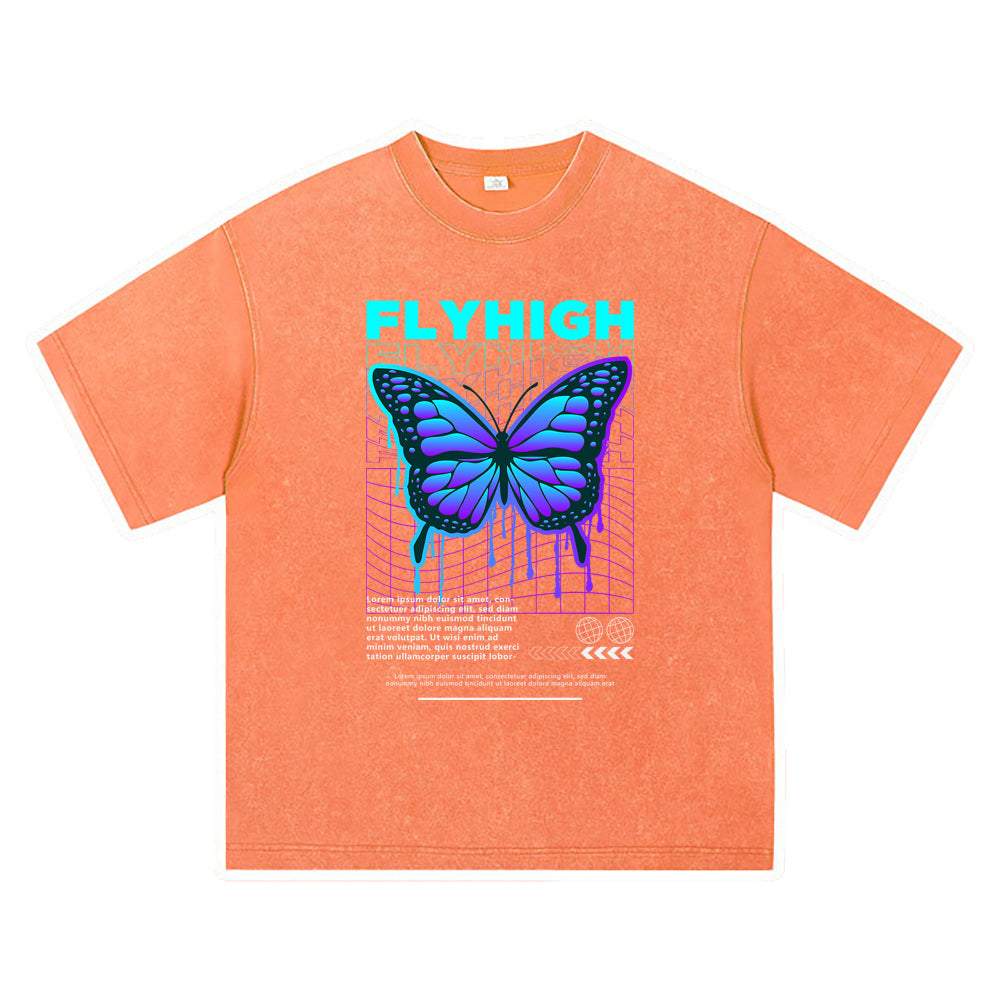 270GSM Heavy Cotton T-SHirt ACID Tees Washed Vintage T-Shirts Flyhigh DTG Print TShirts