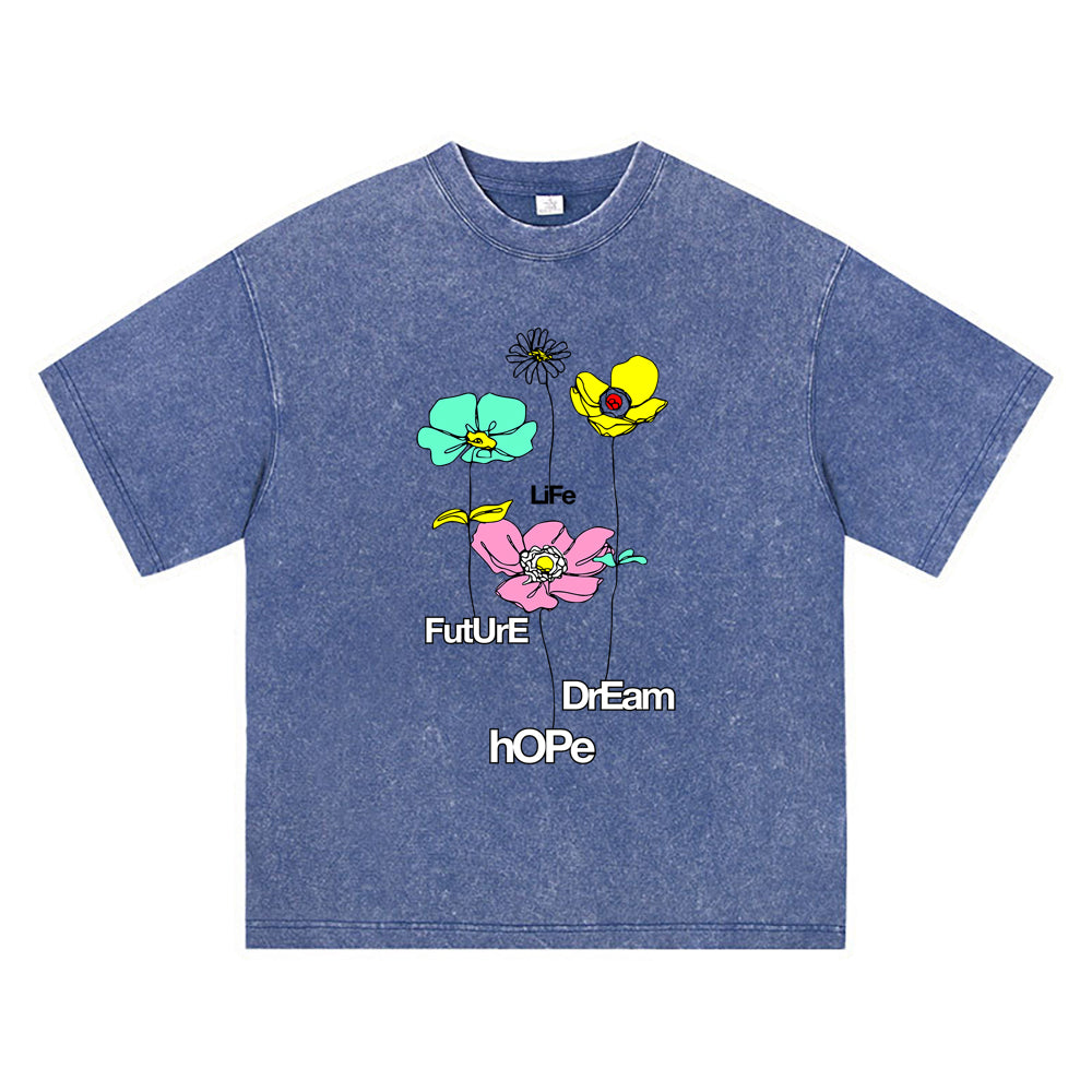 270GSM Heavy Cotton T-SHirt ACID Tees Washed Vintage T-Shirts Hope Dream Future DTG Print TShirts