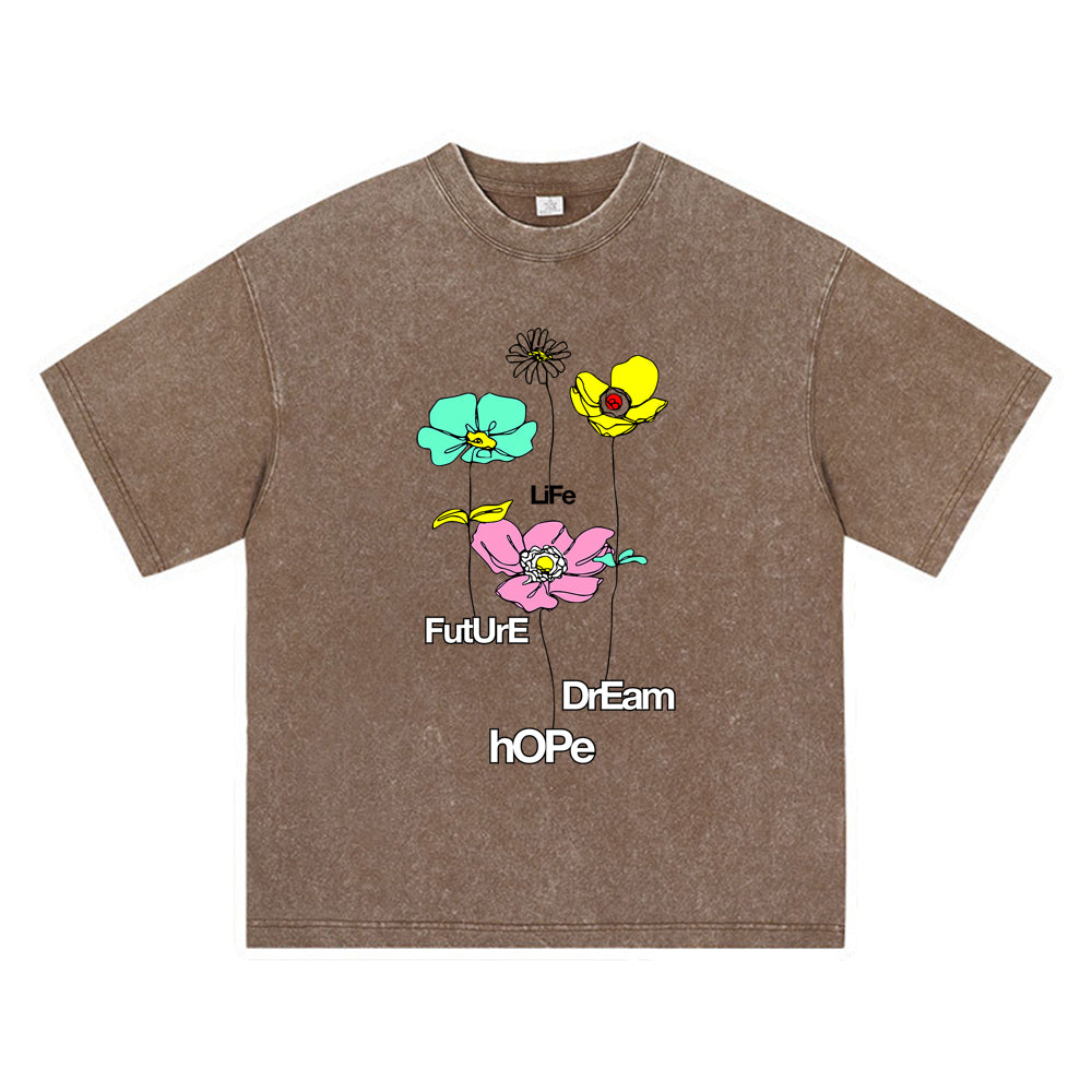 270GSM Heavy Cotton T-SHirt ACID Tees Washed Vintage T-Shirts Hope Dream Future DTG Print TShirts