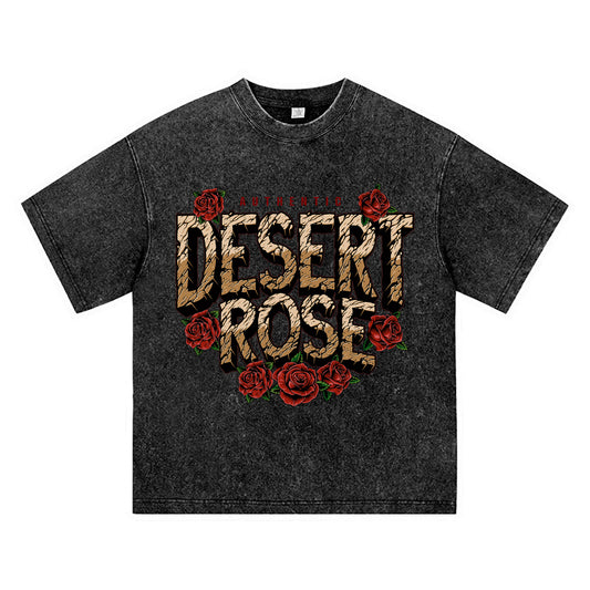 270GSM Heavy Cotton T-SHirt ACID Tees Washed Vintage T-Shirts Rose Flower DTG Print TShirts