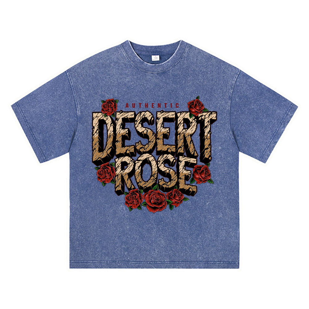 270GSM Heavy Cotton T-SHirt ACID Tees Washed Vintage T-Shirts Rose Flower DTG Print TShirts