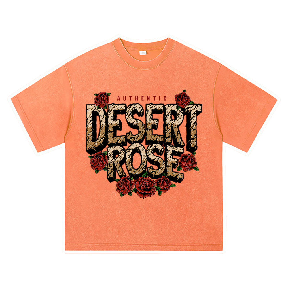 270GSM Heavy Cotton T-SHirt ACID Tees Washed Vintage T-Shirts Rose Flower DTG Print TShirts