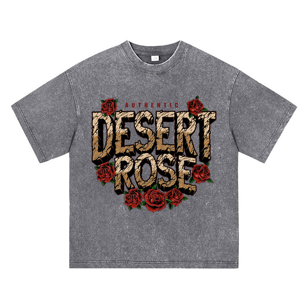 270GSM Heavy Cotton T-SHirt ACID Tees Washed Vintage T-Shirts Rose Flower DTG Print TShirts