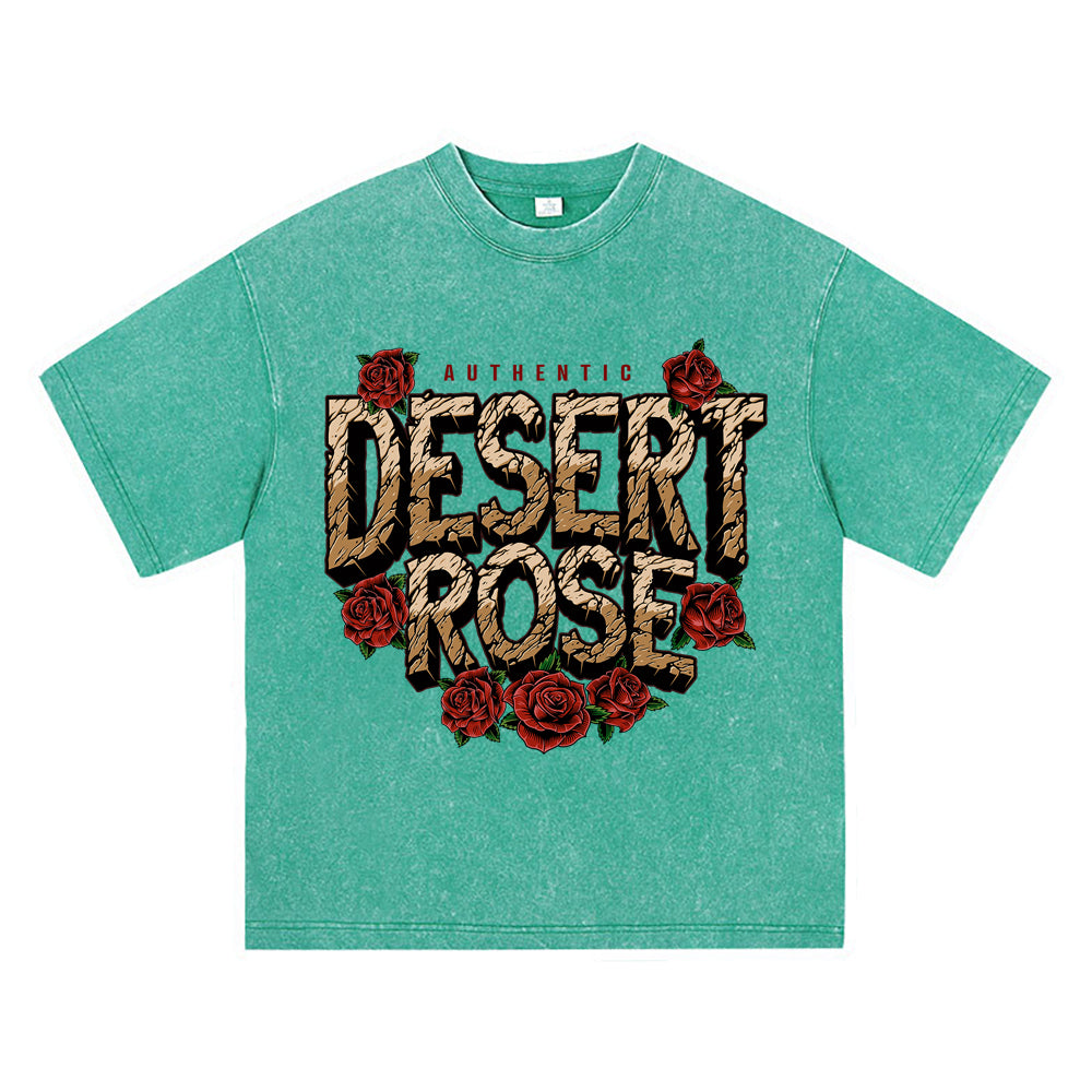 270GSM Heavy Cotton T-SHirt ACID Tees Washed Vintage T-Shirts Rose Flower DTG Print TShirts