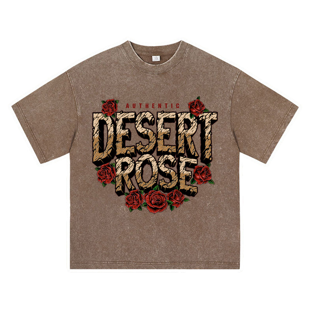 270GSM Heavy Cotton T-SHirt ACID Tees Washed Vintage T-Shirts Rose Flower DTG Print TShirts