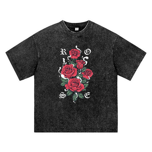 270GSM Heavy Cotton T-SHirt ACID Tees Washed Vintage T-Shirts Rose Red DTG Print TShirts