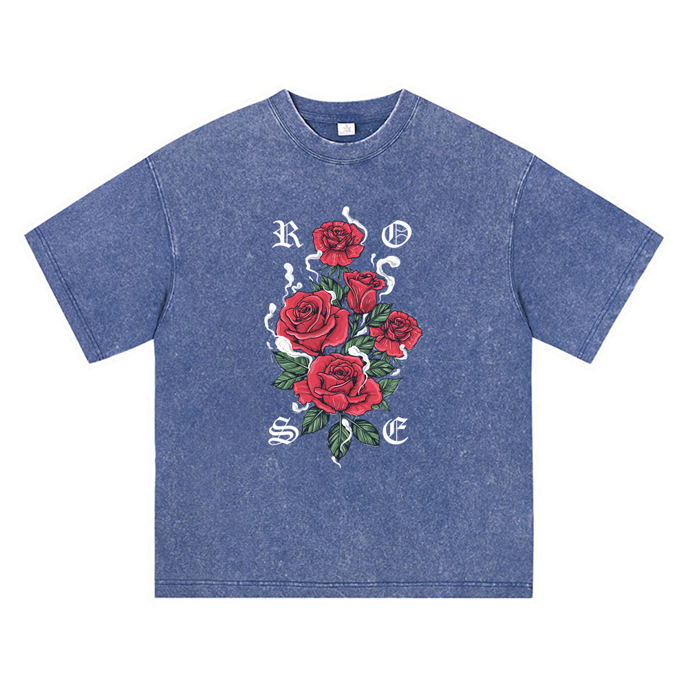 270GSM Heavy Cotton T-SHirt ACID Tees Washed Vintage T-Shirts Rose Red DTG Print TShirts