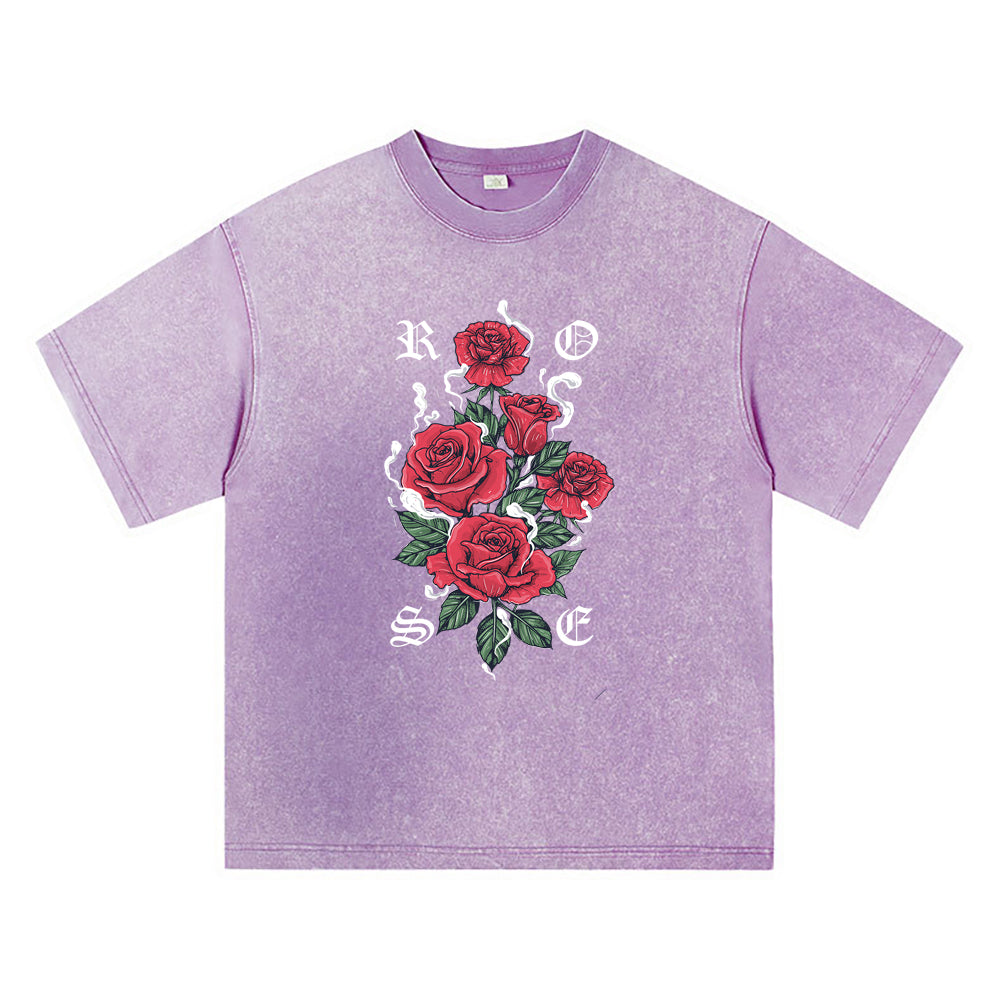 270GSM Heavy Cotton T-SHirt ACID Tees Washed Vintage T-Shirts Rose Red DTG Print TShirts