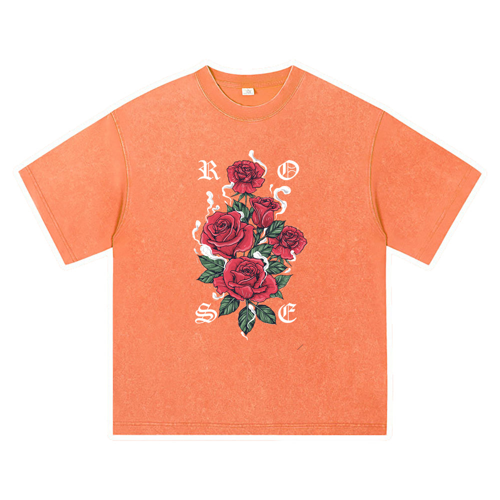 270GSM Heavy Cotton T-SHirt ACID Tees Washed Vintage T-Shirts Rose Red DTG Print TShirts