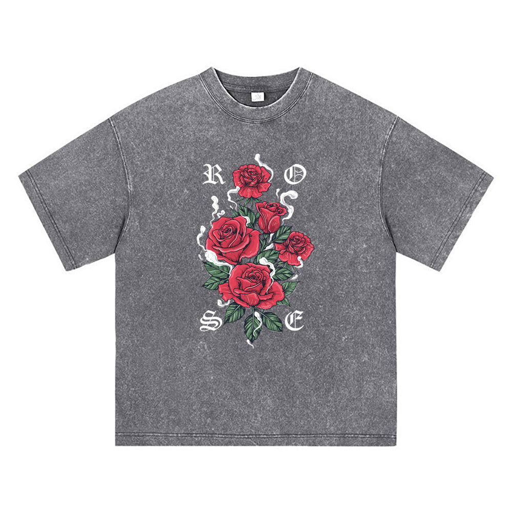 270GSM Heavy Cotton T-SHirt ACID Tees Washed Vintage T-Shirts Rose Red DTG Print TShirts