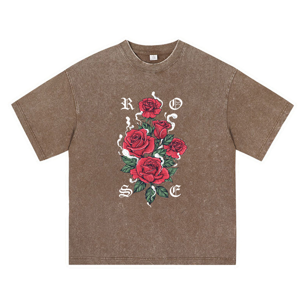 270GSM Heavy Cotton T-SHirt ACID Tees Washed Vintage T-Shirts Rose Red DTG Print TShirts