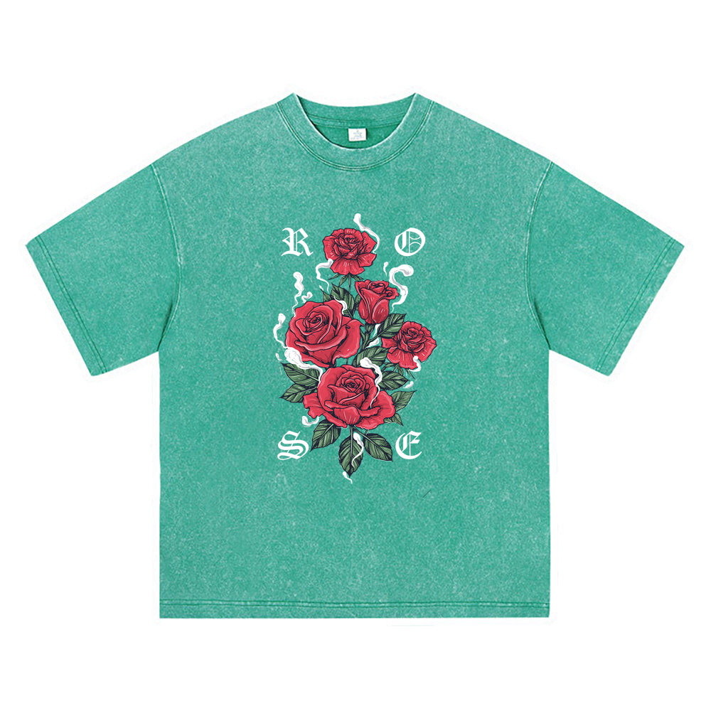 270GSM Heavy Cotton T-SHirt ACID Tees Washed Vintage T-Shirts Rose Red DTG Print TShirts