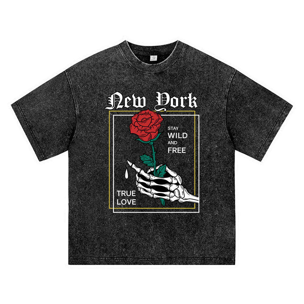 270GSM Heavy Cotton T-SHirt ACID Tees Washed Vintage T-Shirts Rose DTG Print TShirts