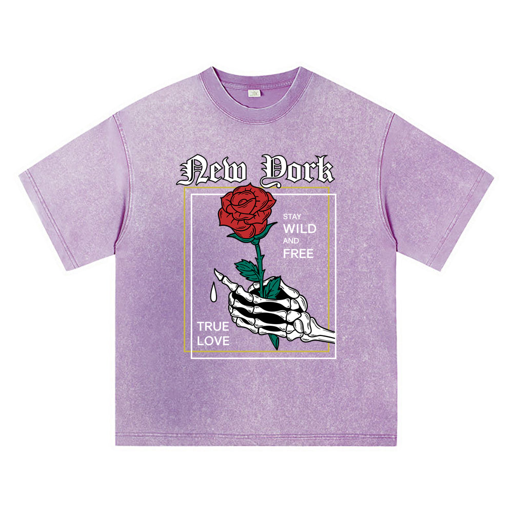 270GSM Heavy Cotton T-SHirt ACID Tees Washed Vintage T-Shirts Rose DTG Print TShirts