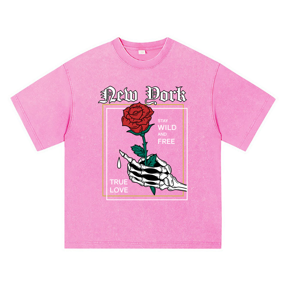 270GSM Heavy Cotton T-SHirt ACID Tees Washed Vintage T-Shirts Rose DTG Print TShirts