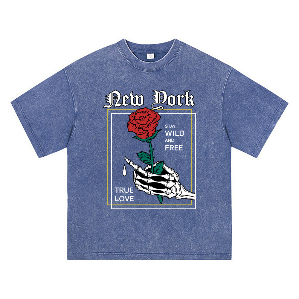 270GSM Heavy Cotton T-SHirt ACID Tees Washed Vintage T-Shirts Rose DTG Print TShirts