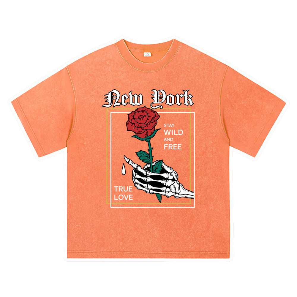 270GSM Heavy Cotton T-SHirt ACID Tees Washed Vintage T-Shirts Rose DTG Print TShirts