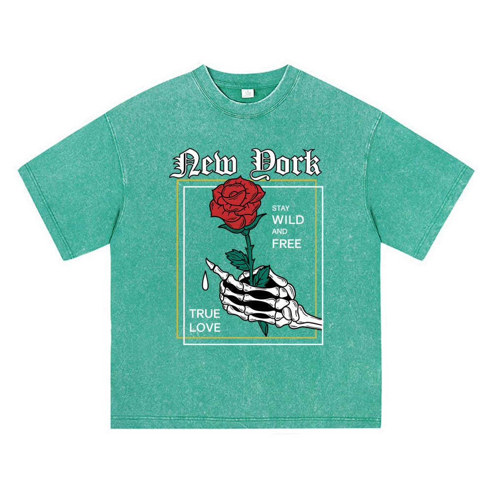 270GSM Heavy Cotton T-SHirt ACID Tees Washed Vintage T-Shirts Rose DTG Print TShirts