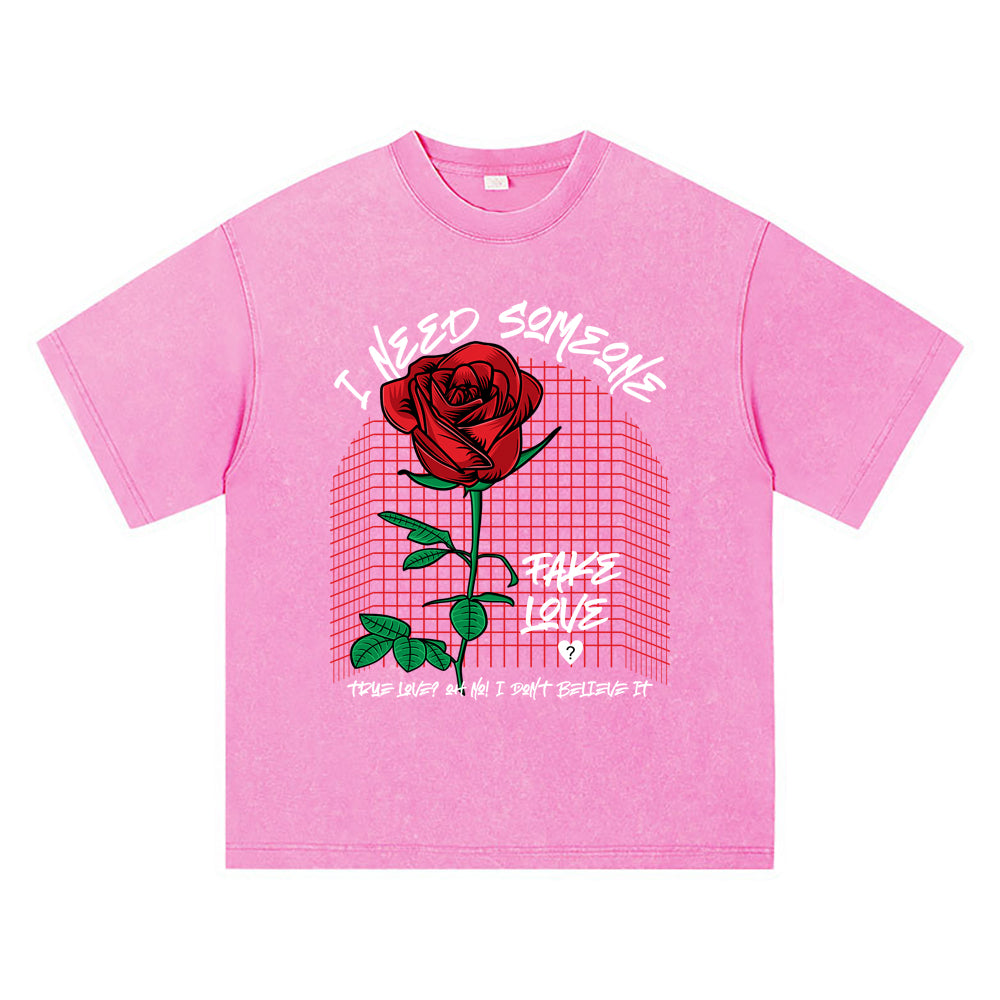 270GSM Heavy Cotton T-SHirt ACID Tees Washed Vintage T-Shirts Rose Flower DTG Print TShirts