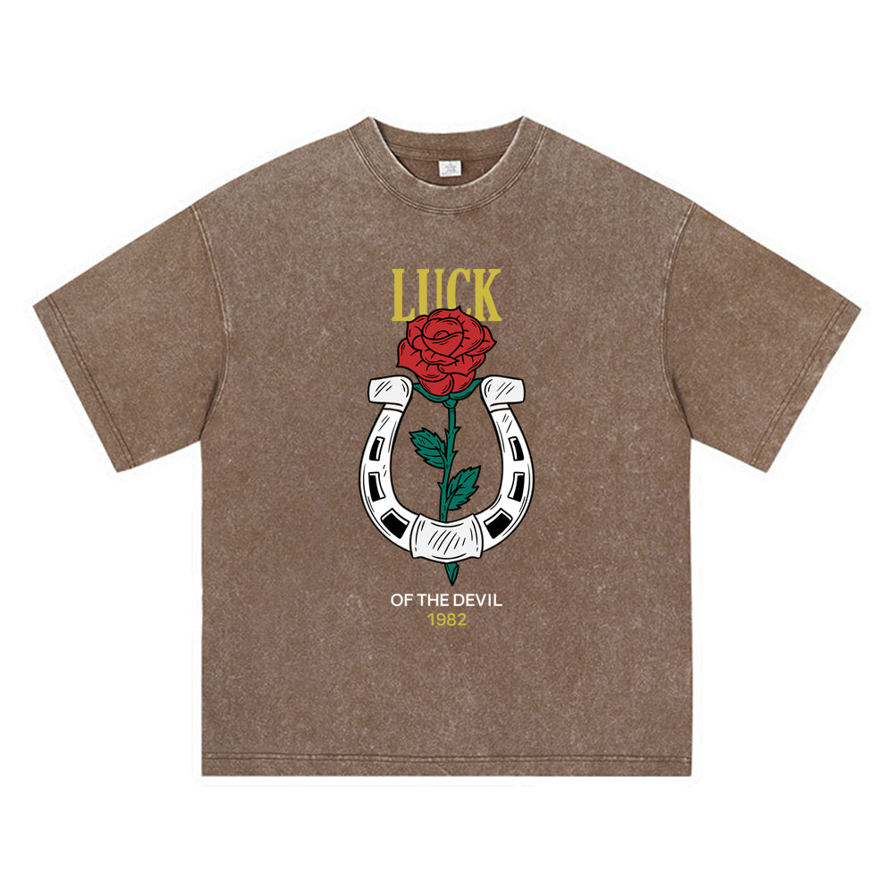 270GSM Heavy Cotton T-SHirt ACID Tees Washed Vintage T-Shirts Rose Flower DTG Print TShirts