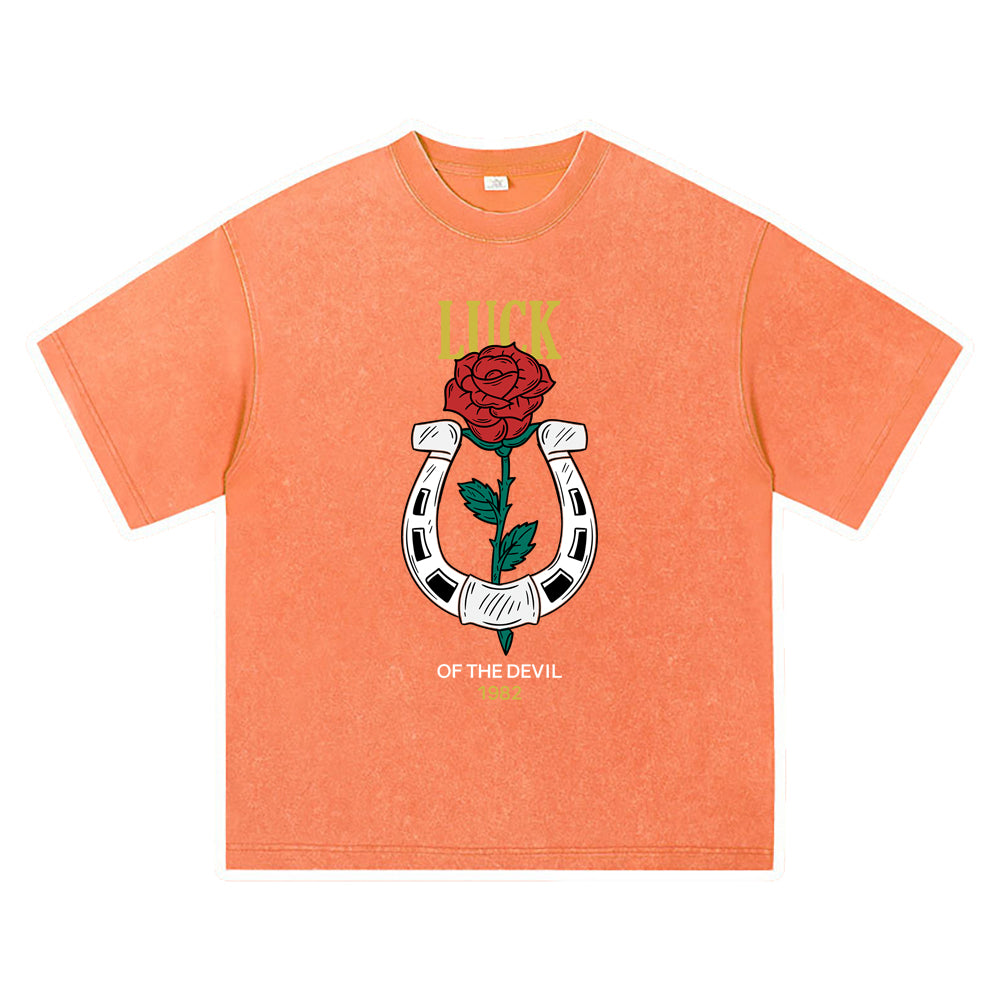 270GSM Heavy Cotton T-SHirt ACID Tees Washed Vintage T-Shirts Rose Flower DTG Print TShirts