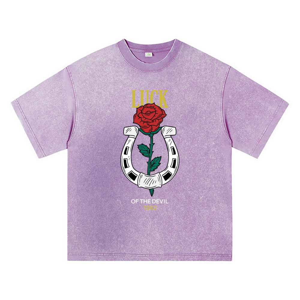 270GSM Heavy Cotton T-SHirt ACID Tees Washed Vintage T-Shirts Rose Flower DTG Print TShirts