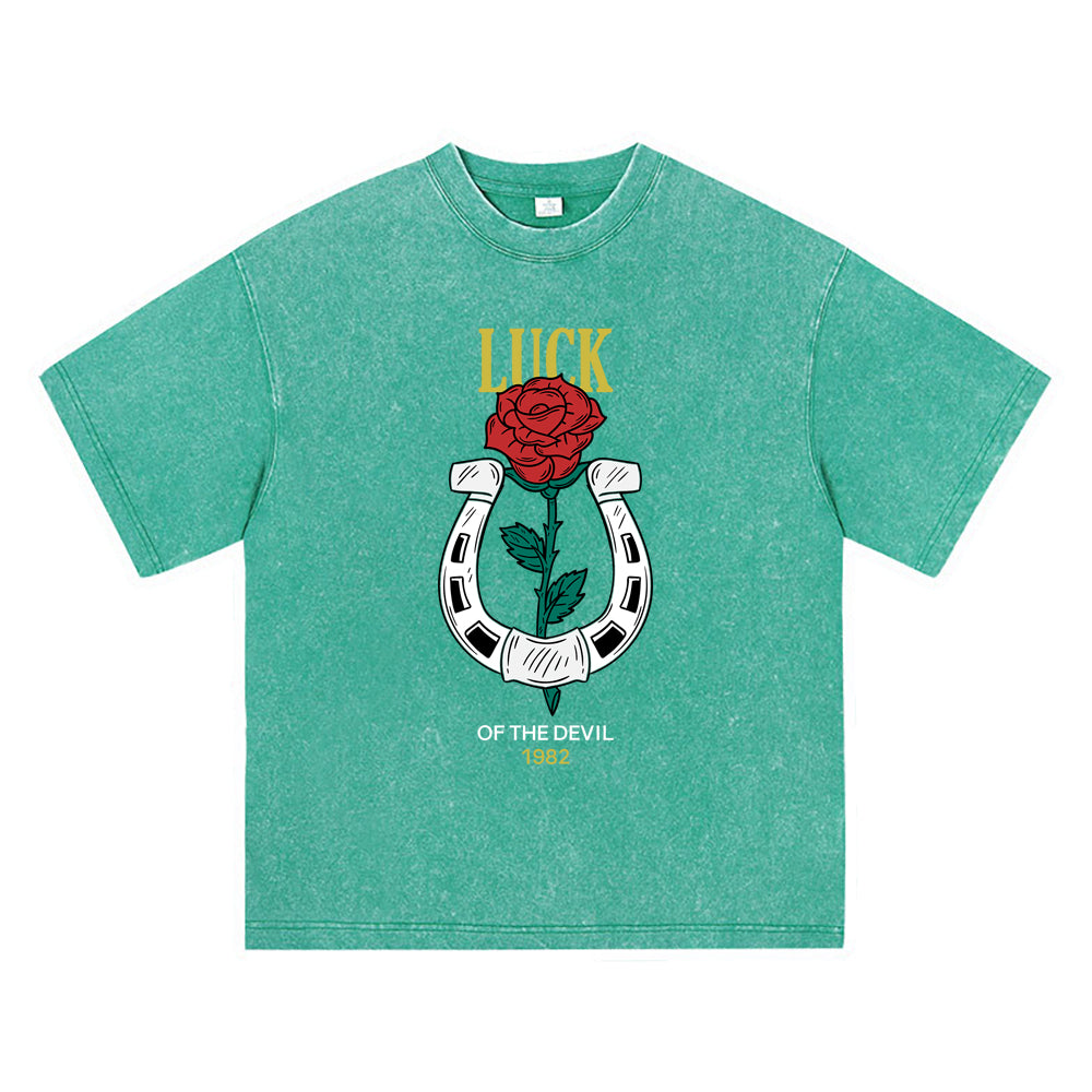 270GSM Heavy Cotton T-SHirt ACID Tees Washed Vintage T-Shirts Rose Flower DTG Print TShirts