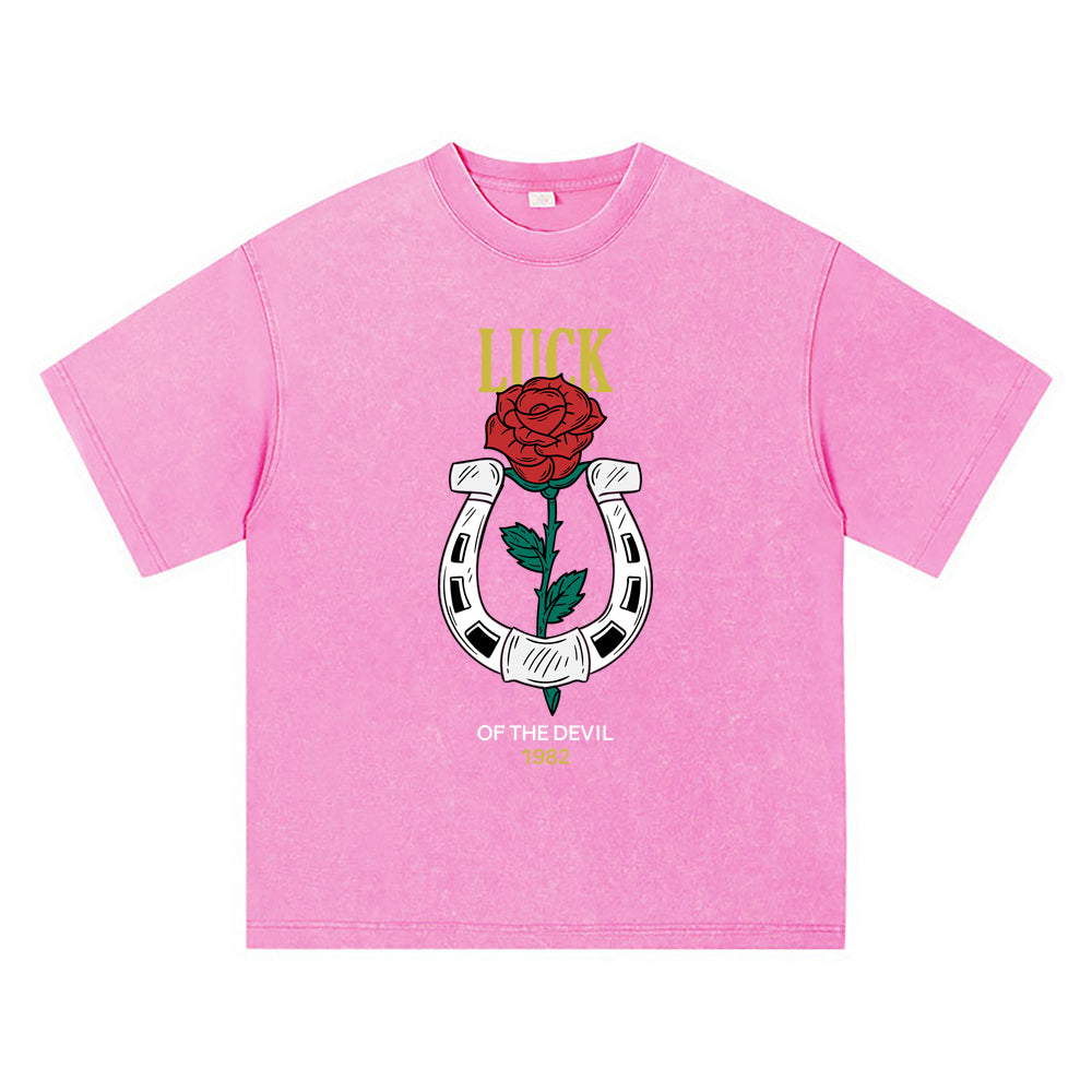 270GSM Heavy Cotton T-SHirt ACID Tees Washed Vintage T-Shirts Rose Flower DTG Print TShirts