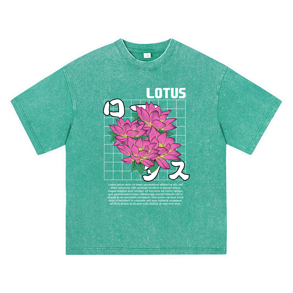 270GSM Heavy Cotton T-SHirt ACID Tees Washed Vintage T-Shirts Lotus DTG Print TShirts