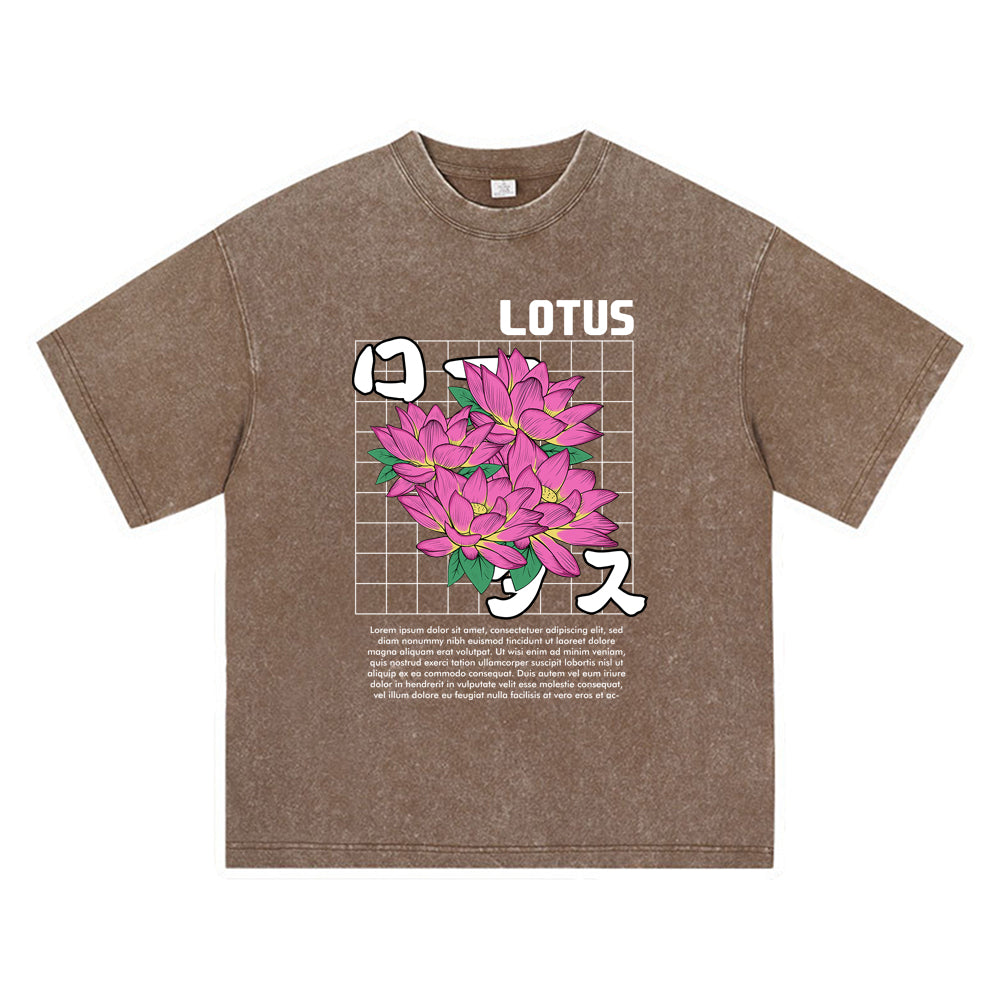 270GSM Heavy Cotton T-SHirt ACID Tees Washed Vintage T-Shirts Lotus DTG Print TShirts