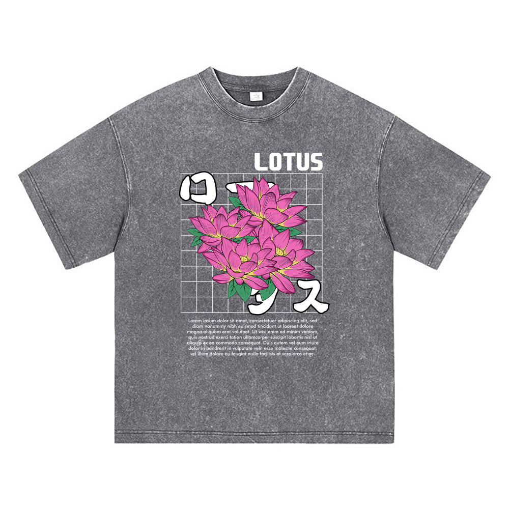 270GSM Heavy Cotton T-SHirt ACID Tees Washed Vintage T-Shirts Lotus DTG Print TShirts