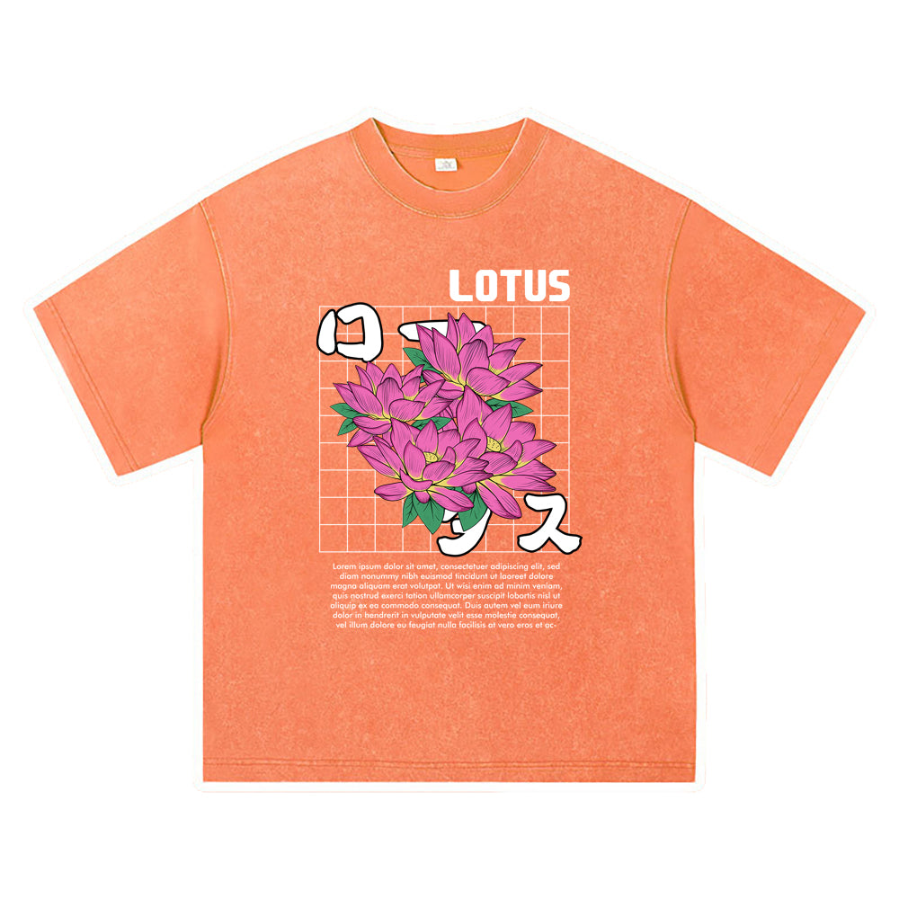 270GSM Heavy Cotton T-SHirt ACID Tees Washed Vintage T-Shirts Lotus DTG Print TShirts