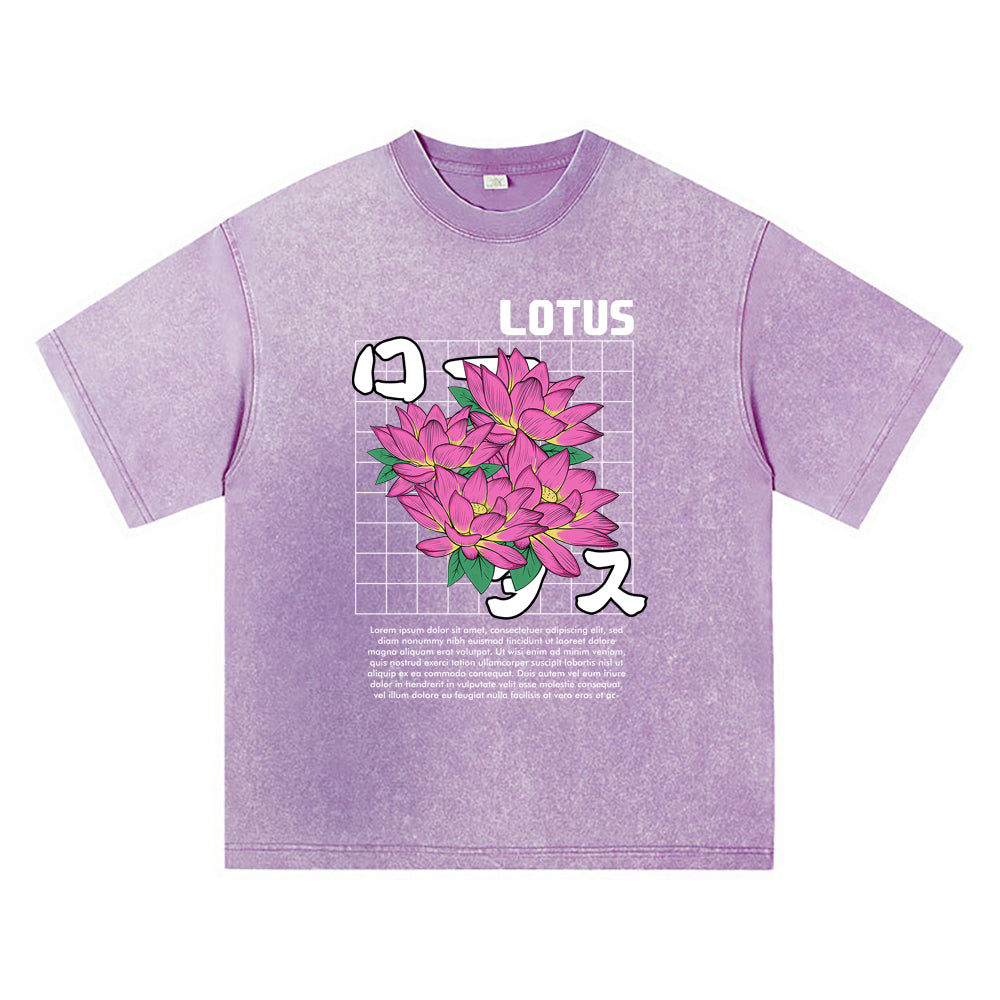 270GSM Heavy Cotton T-SHirt ACID Tees Washed Vintage T-Shirts Lotus DTG Print TShirts