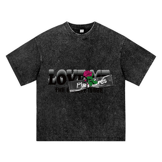 270GSM Heavy Cotton T-SHirt ACID Tees Washed Vintage T-Shirts Love Pleasures DTG Print TShirts