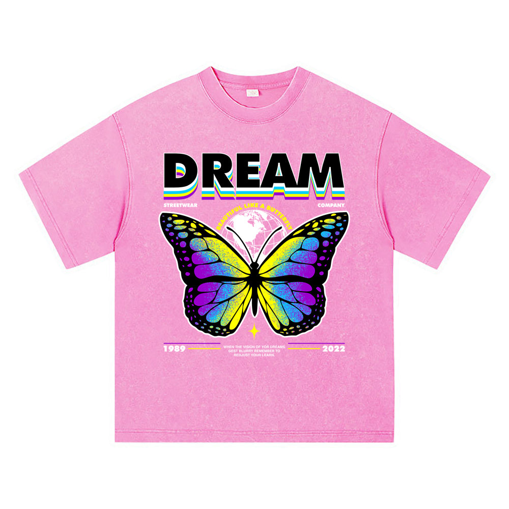 270GSM Heavy Cotton T-SHirt ACID Tees Washed Vintage T-Shirts Dream Butterfly DTG Print TShirts